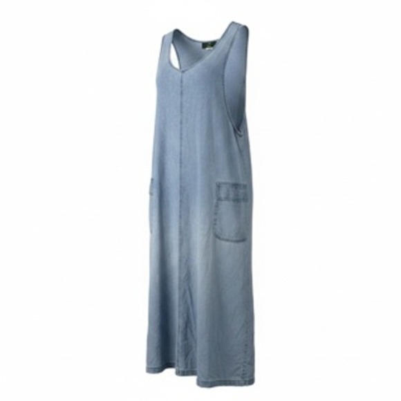 Orvis Dresses & Skirts - Orvis Womens Blue Cotton Denim Sleeveless Maxi Jumper Dress Pockets Large